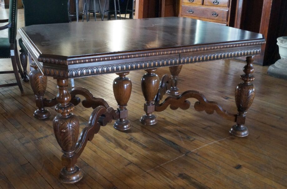 Wood Dining Table w Turned Legs and Decorative Trim