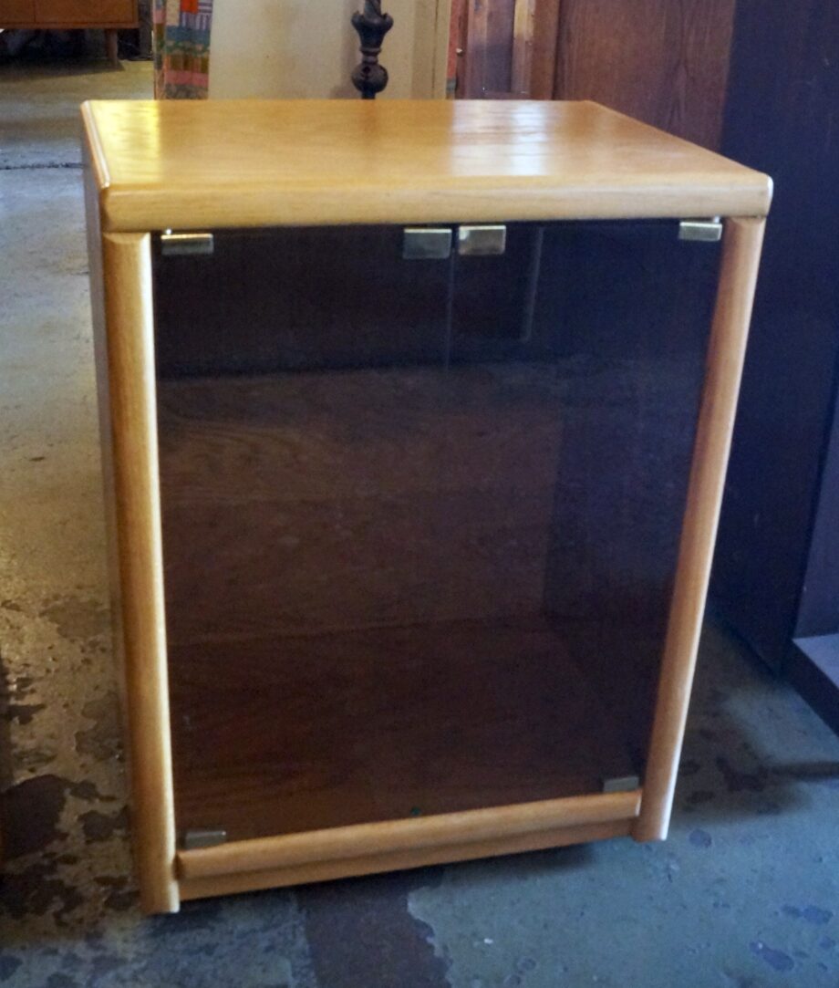 Beige Wood Stereo Cabinet w Glass Doors