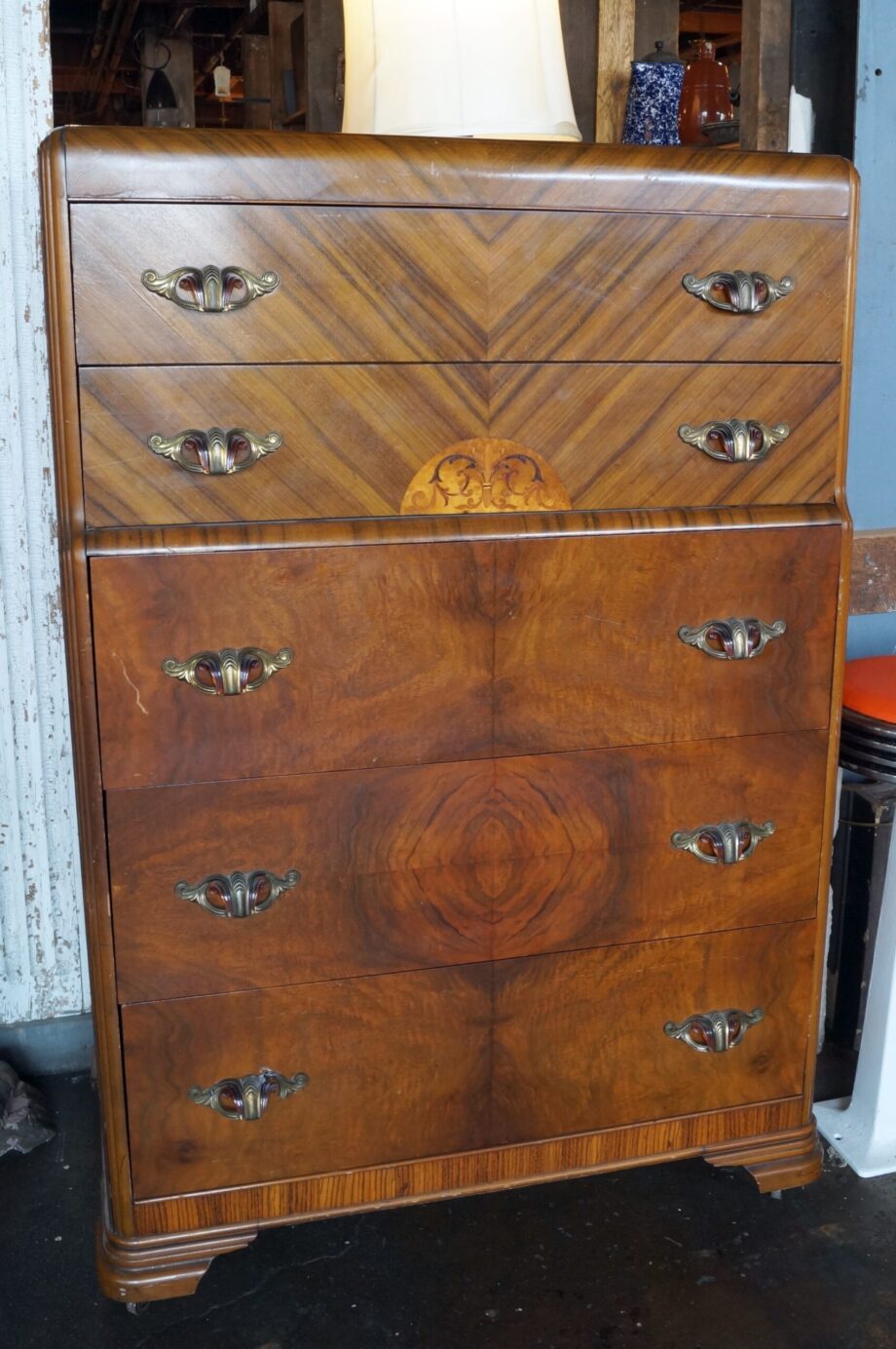 Tall Waterfall Dresser w Drawer Inlay