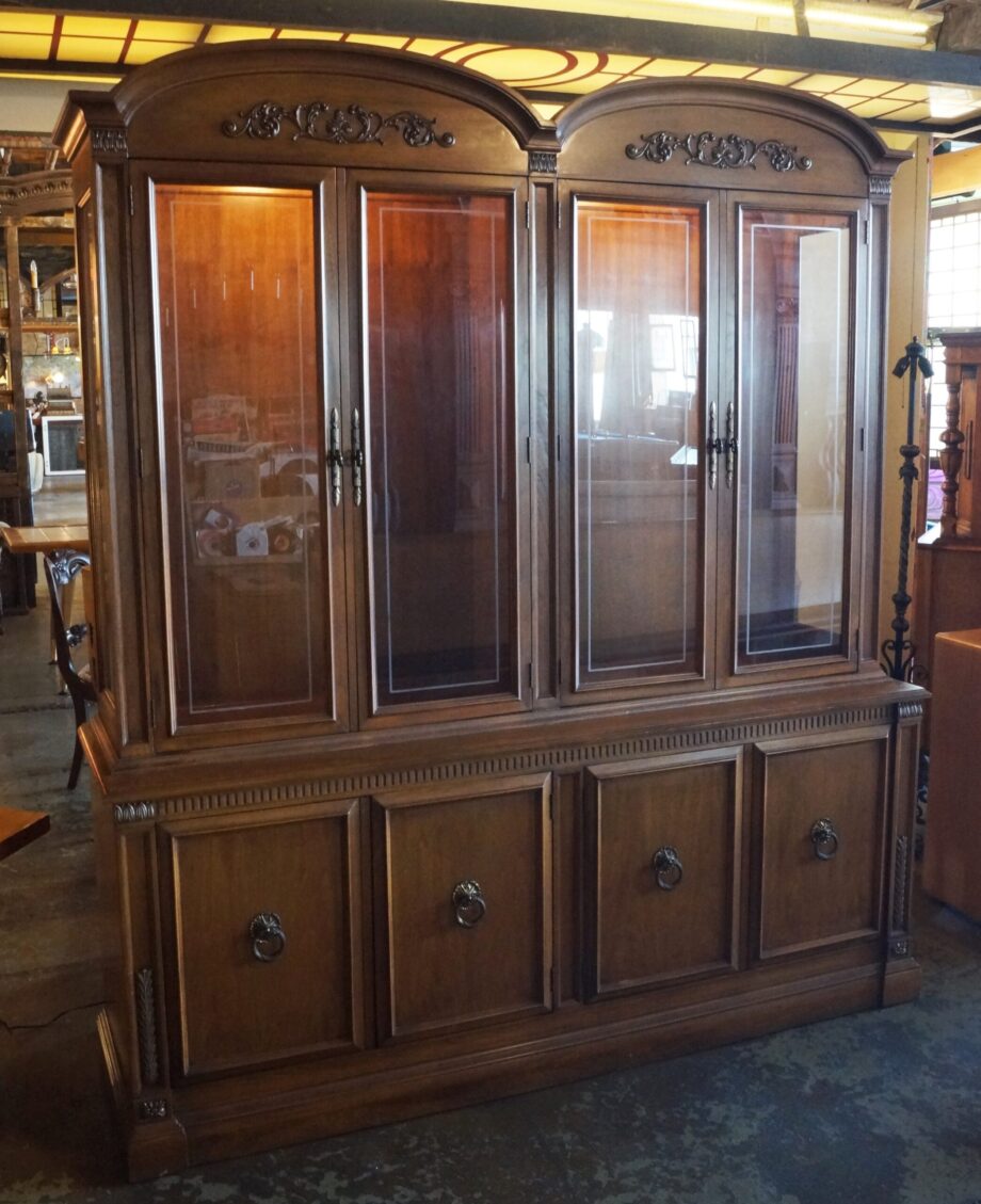 Large Light Wood China Cabinet w Glass Shelves