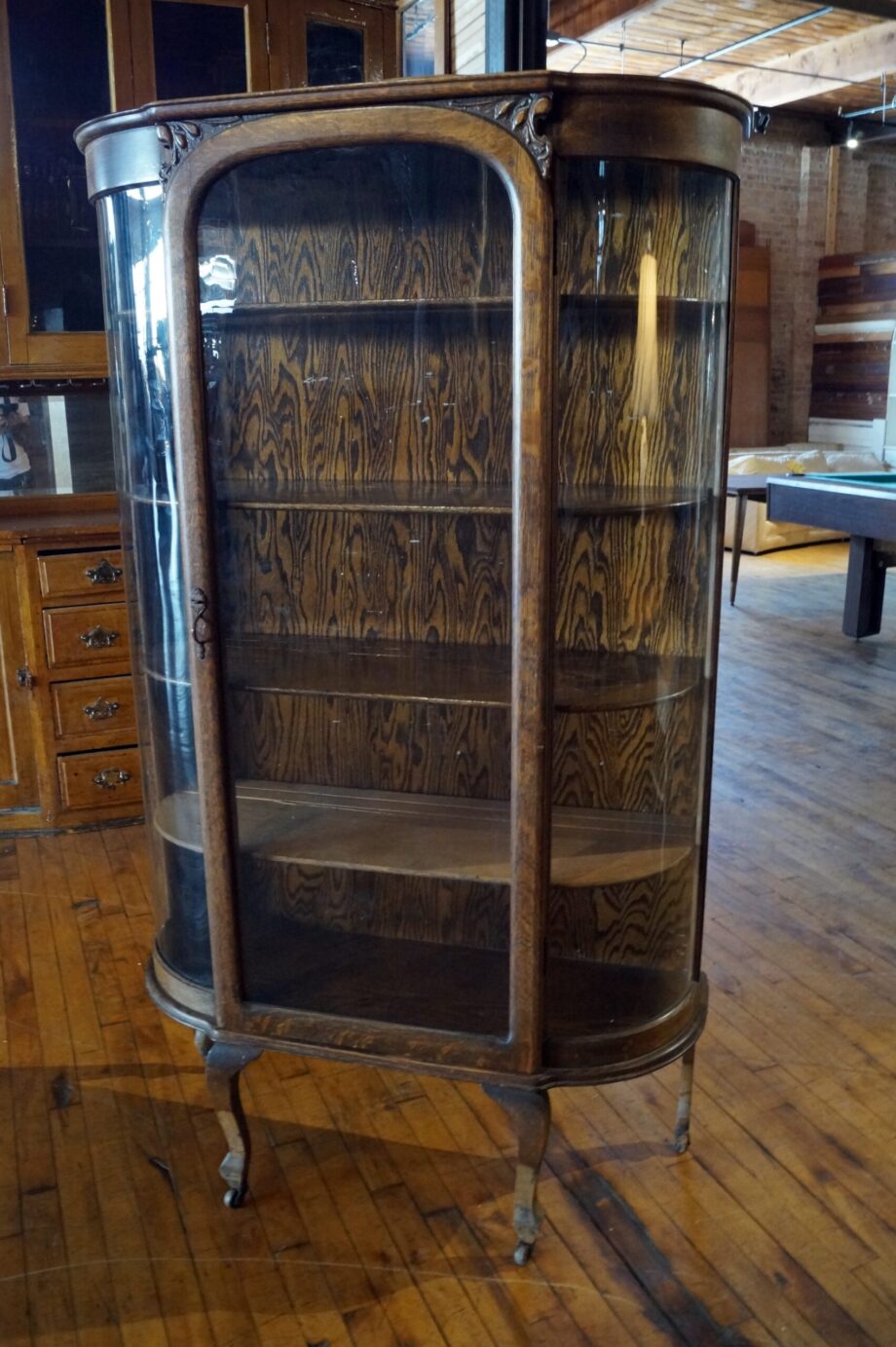 Half Barrel Glass w Dark Wood Curio Cabinet