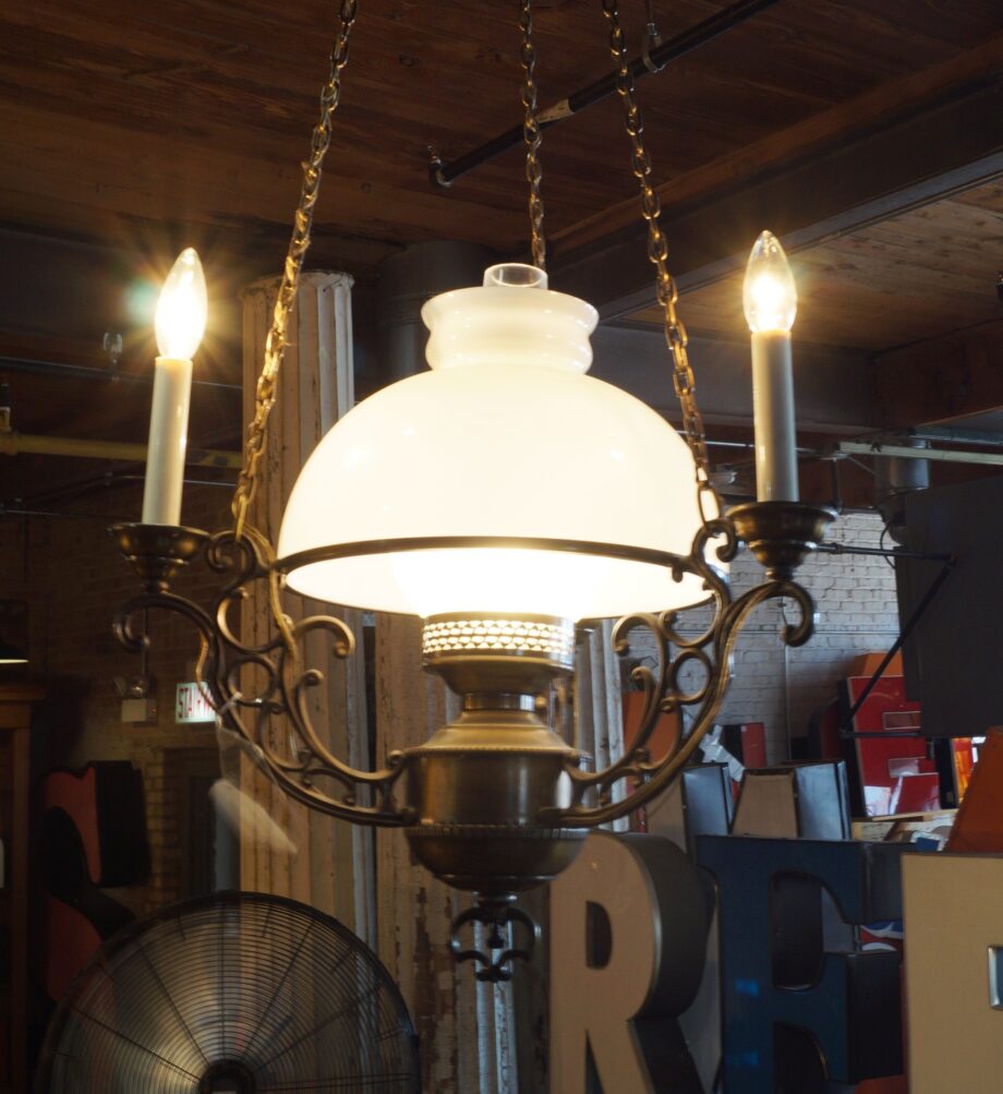 Gothic Style Lantern w Milk Glass Globe