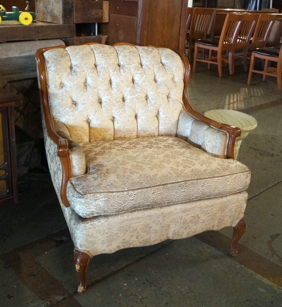 French Provincial Arm Chair w Gold Floral Pattern