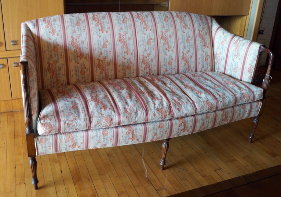 Antique Couch w Peacock Patterned Fabric