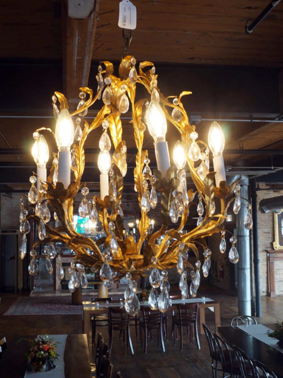 6 Lite Italian Gold Chandelier w Prisms