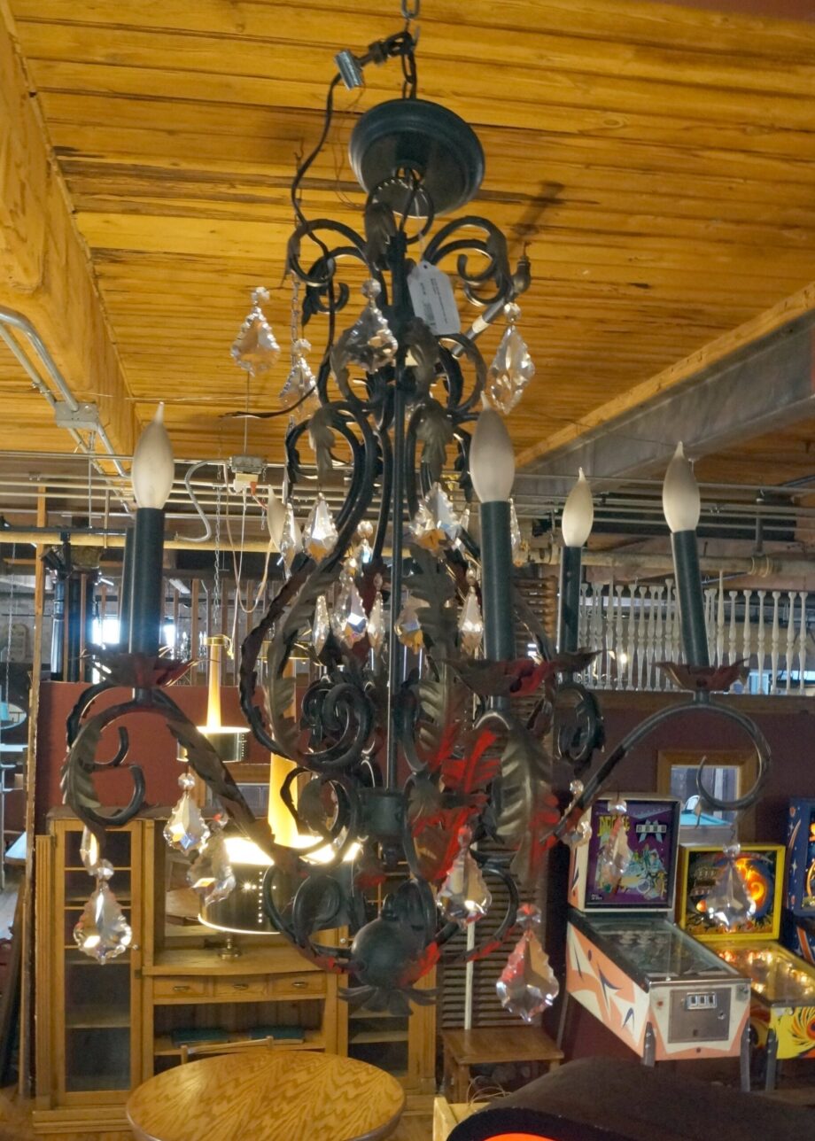 6 Lite Candle Chandelier Iron and Metal Leafs