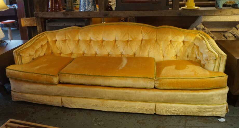 Vintage Orange Tufted Couch w Green Accent