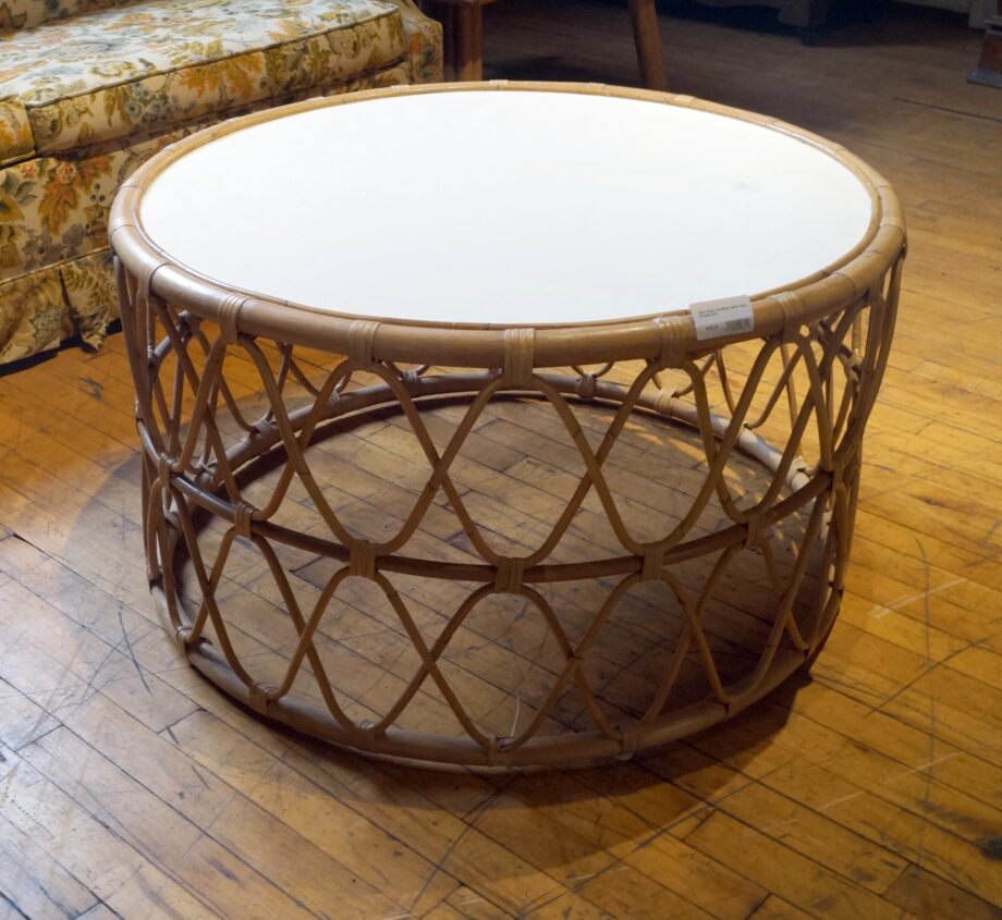 White Circle Top Rattan Coffee Table