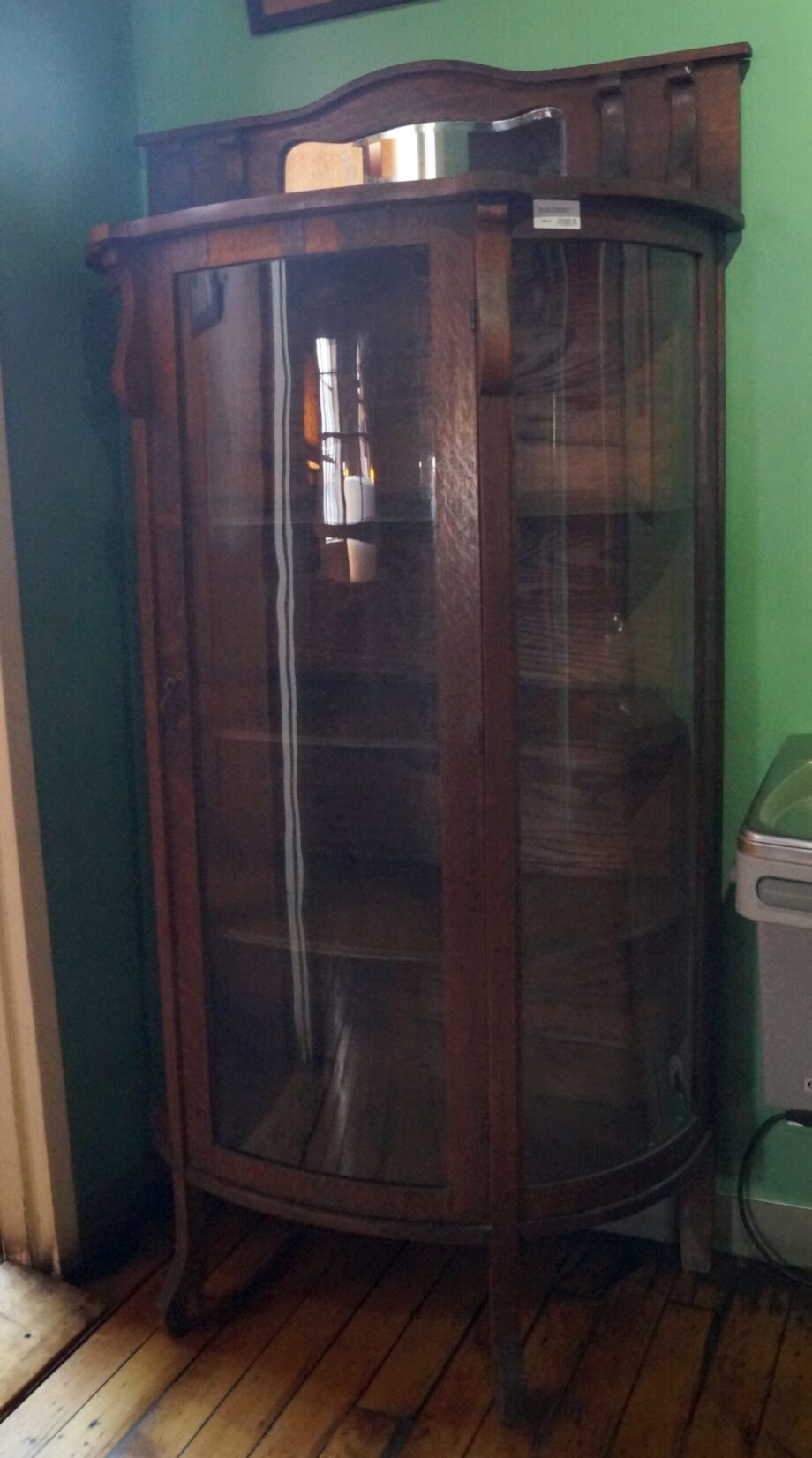 Curved Glass Display Cabinet w Wood Shelves