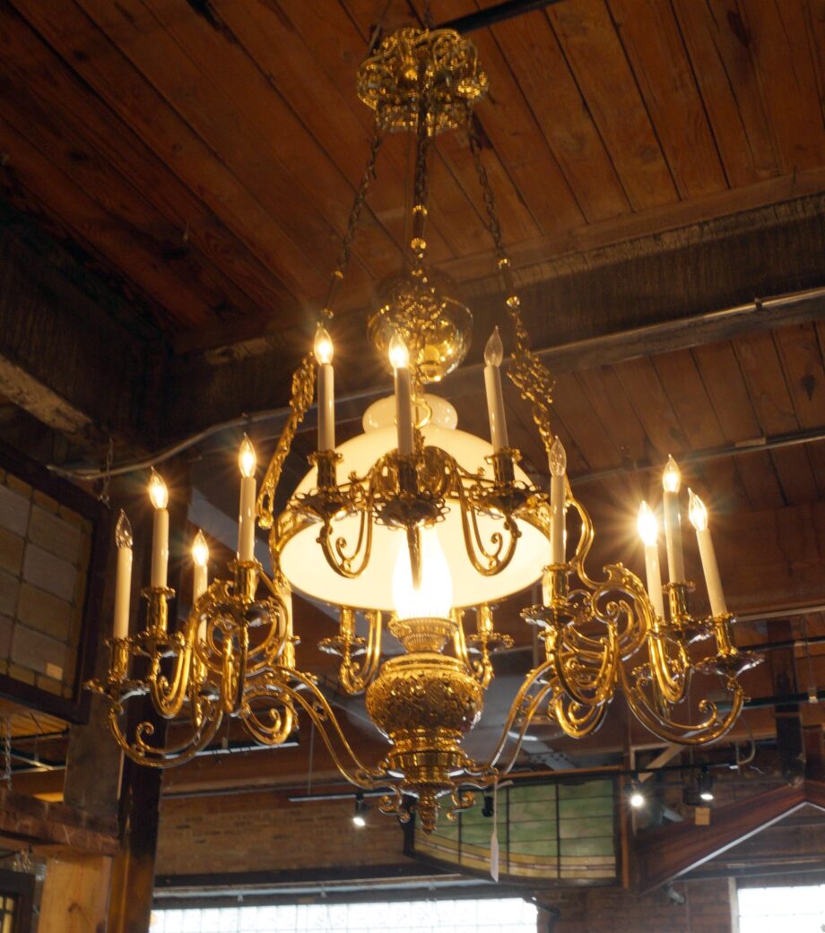 Large Brass Kerosene Converted 17 Light Chandelier