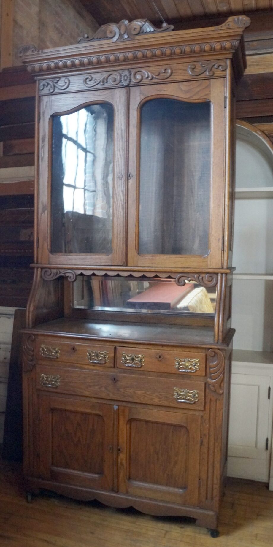 Ornate Carved Hutch w 3 Drawers and 4 Doors