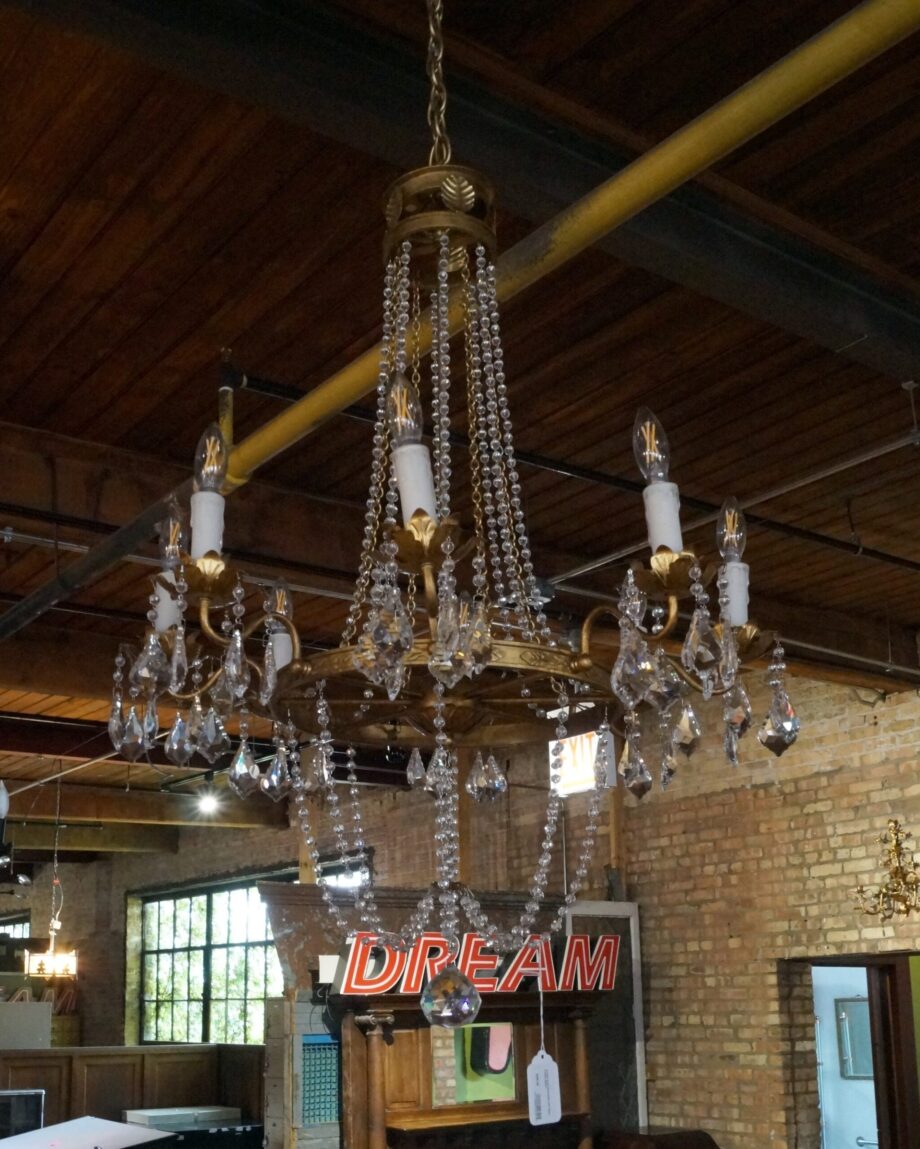 8 Light Gold Chandelier with Rope Prisms