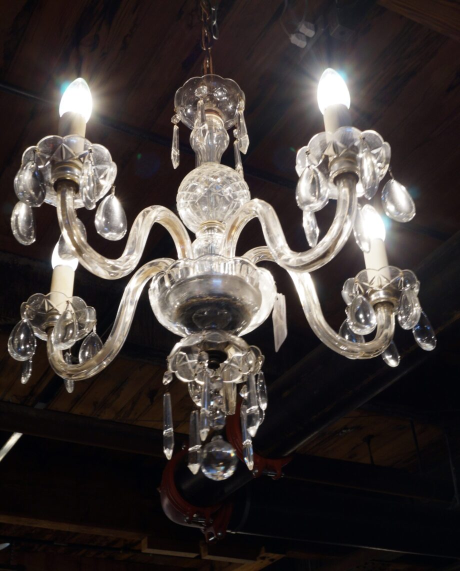 5 Lite All Glass Chandelier w Tear Prisms