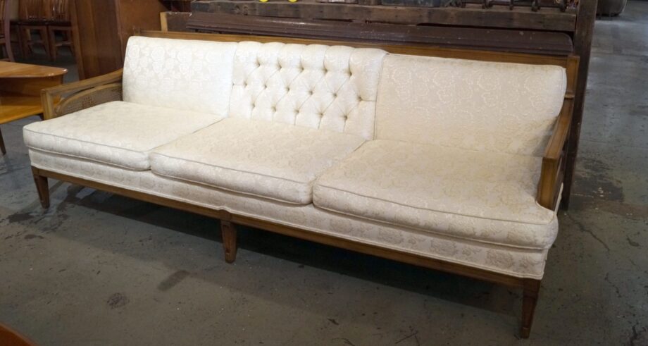 Homer Bros White Sofa w Cane Sides and Floral Pattern