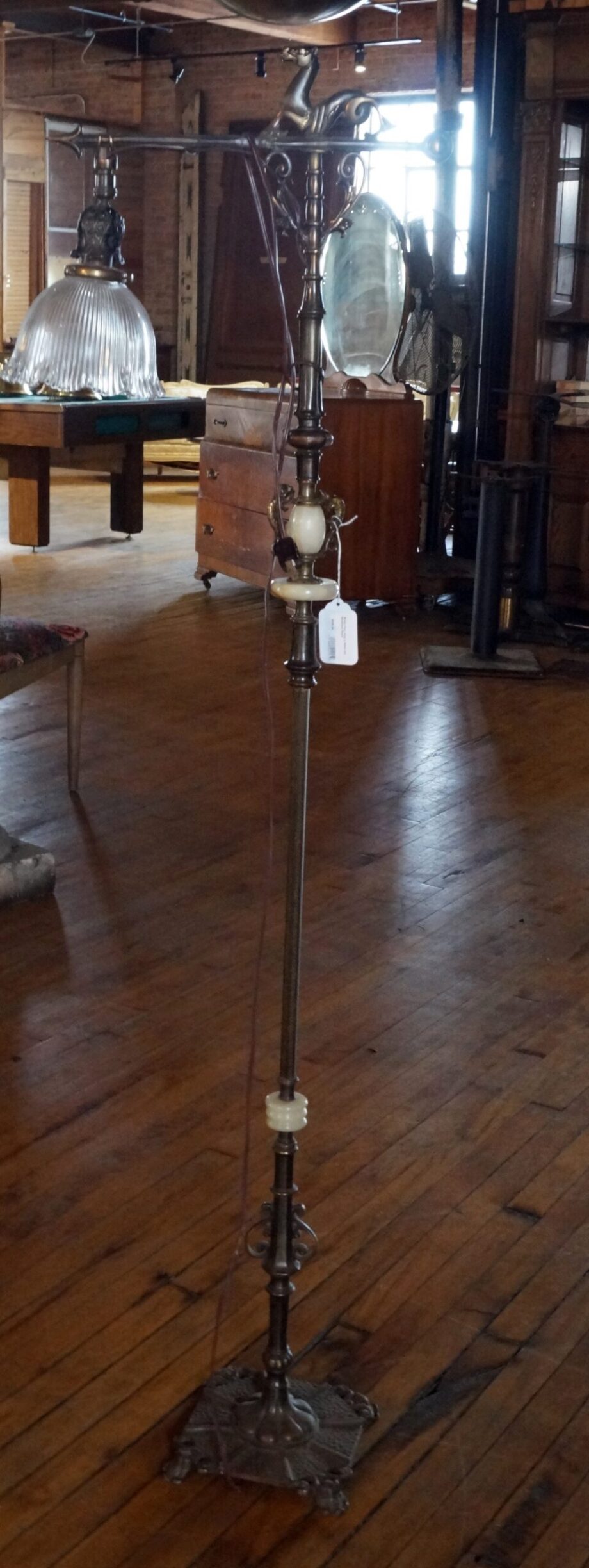 Bridge Floor Lamp w Horse and Halophane Shade