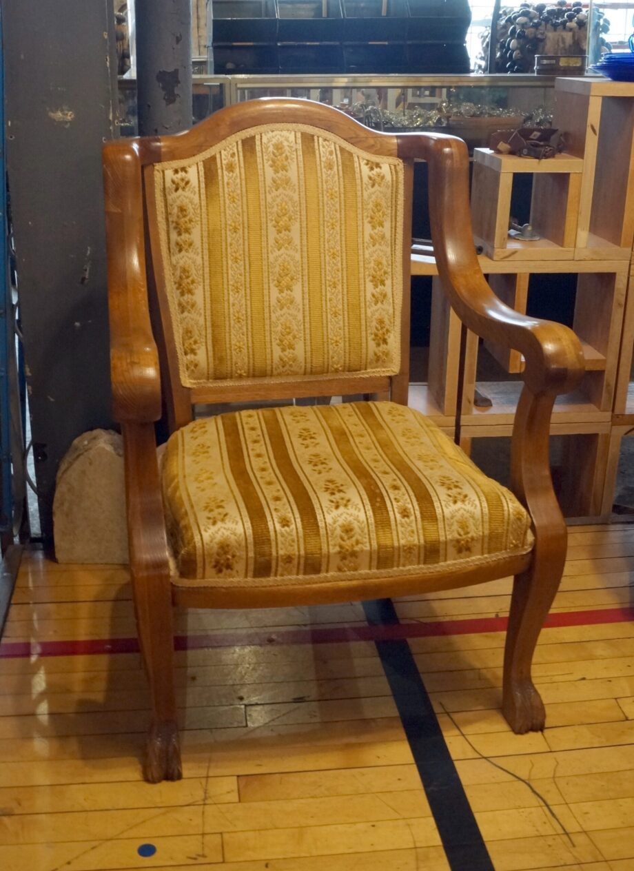 Light Wood Framed Chair w Claw Feet and Gold Pattern Fabric