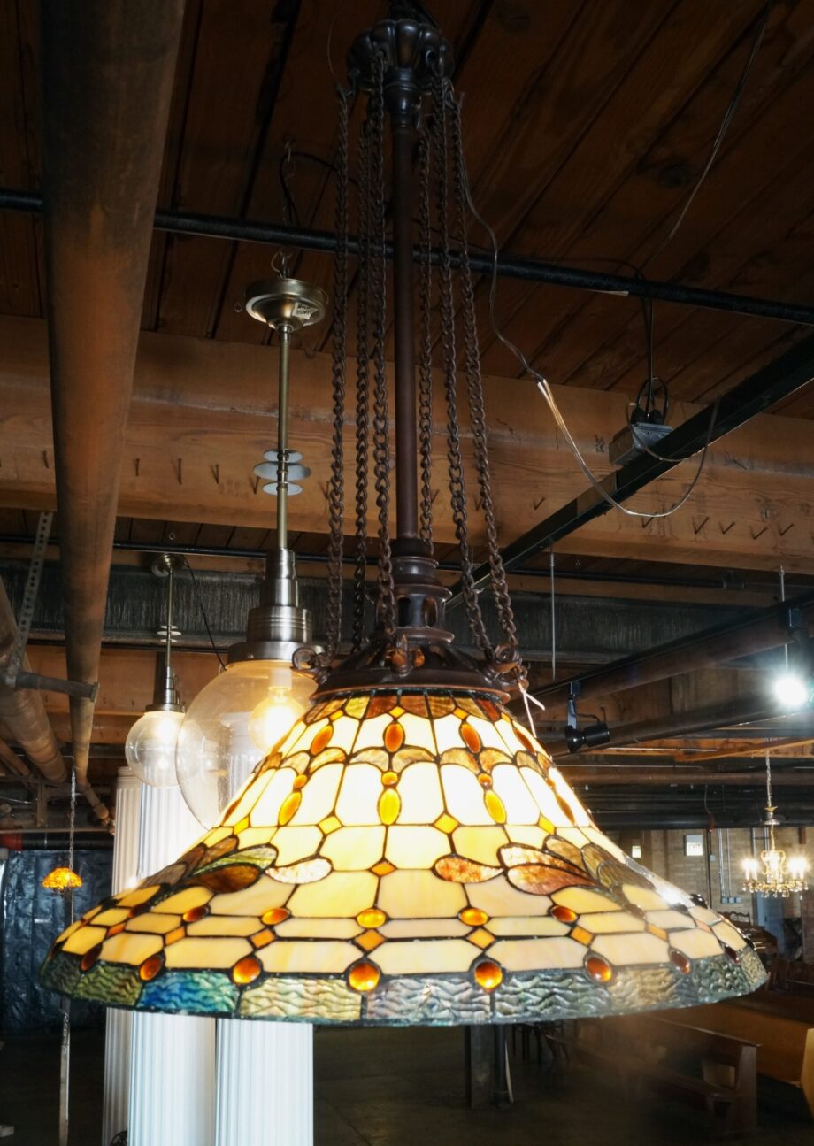 Tan and Orange Leaded Glass Hanging 5 Light