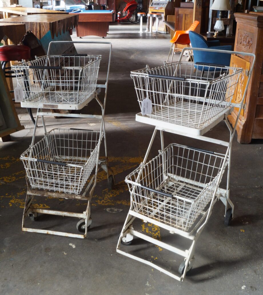 Collapsible Metal Cart w 2 Wire Baskets