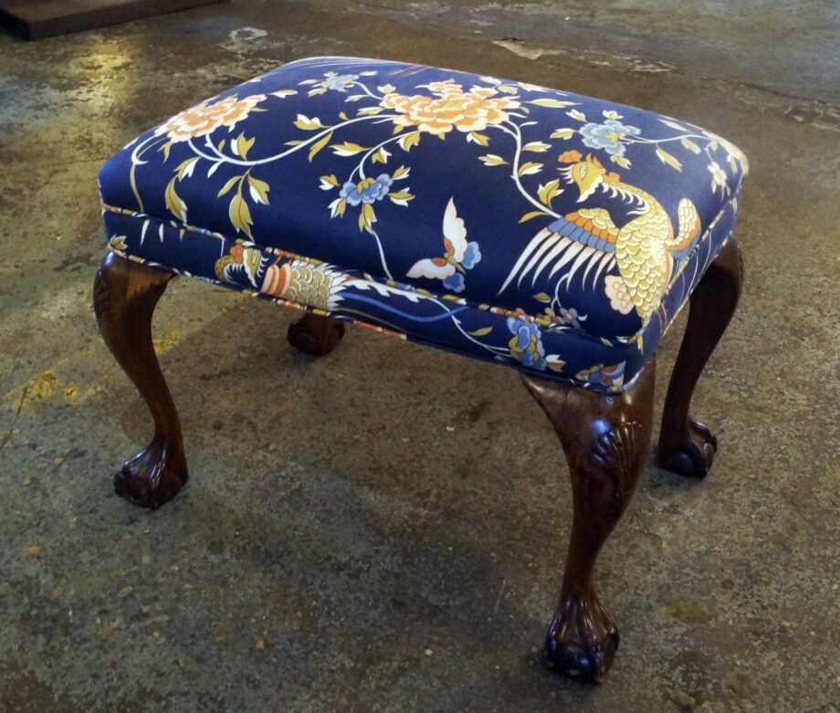 Ottoman w Claw feet and Blue Peacock Fabric