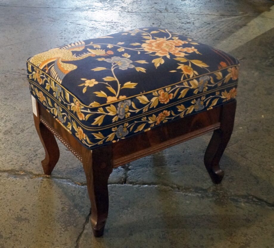 Small Ottoman w Blue Peacock Fabric