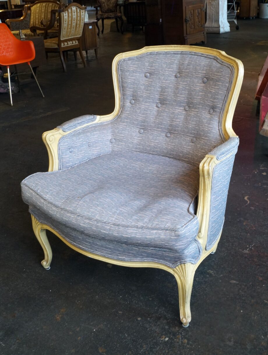 Blue Fabric w Yellow Wood Frame Arm Chair