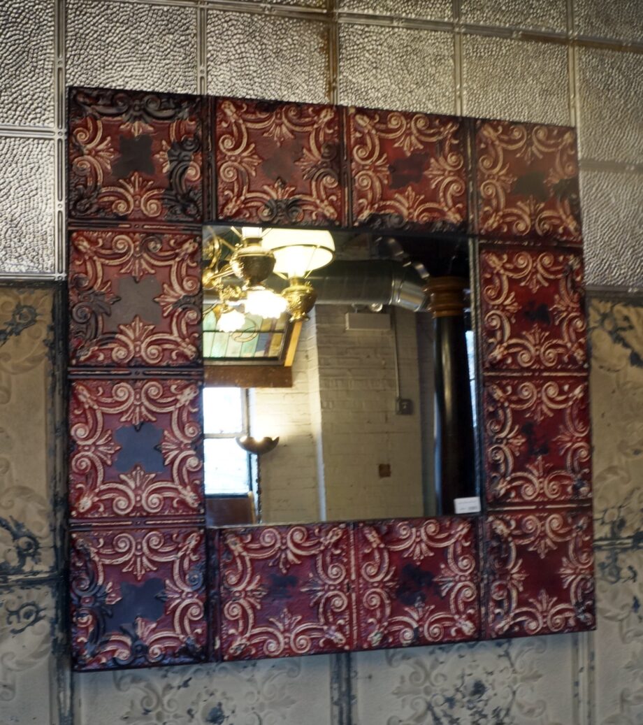 Red Tin Tile Bordered Mirror