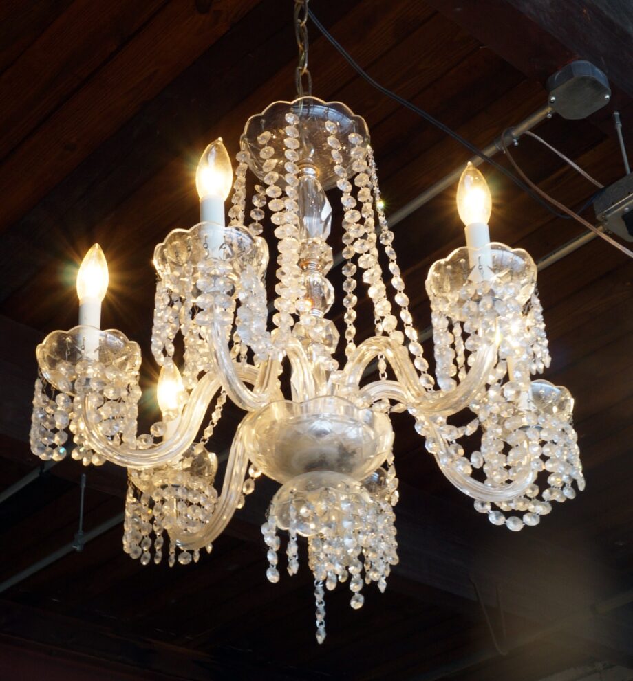 6 Light Glass Stem Chandelier w Prisms