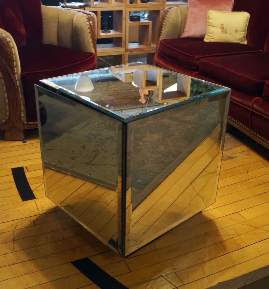 Mirrored Side Table w Hidden Compartment