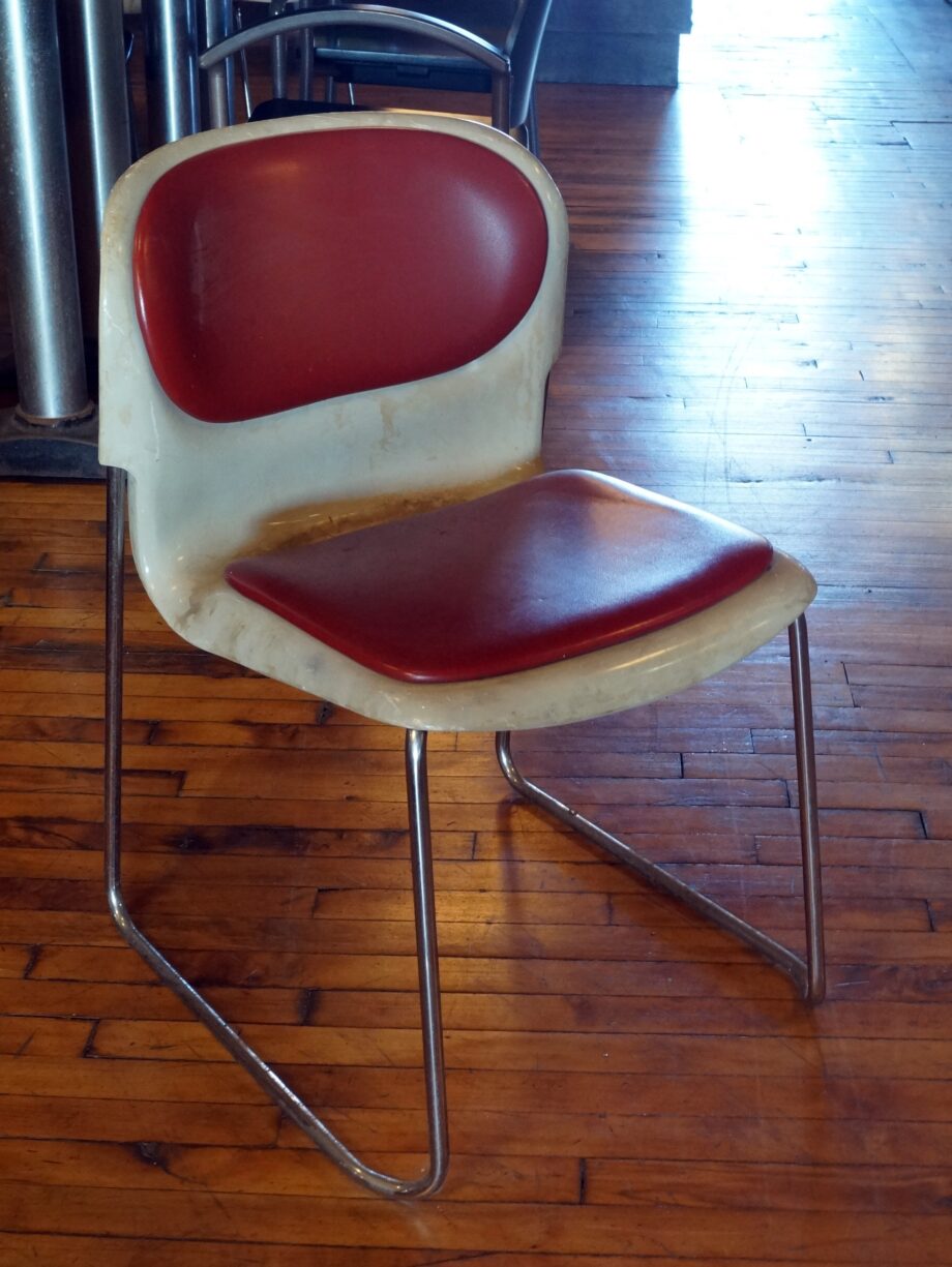 Plastic Molded Mod Chair w Red Cushion