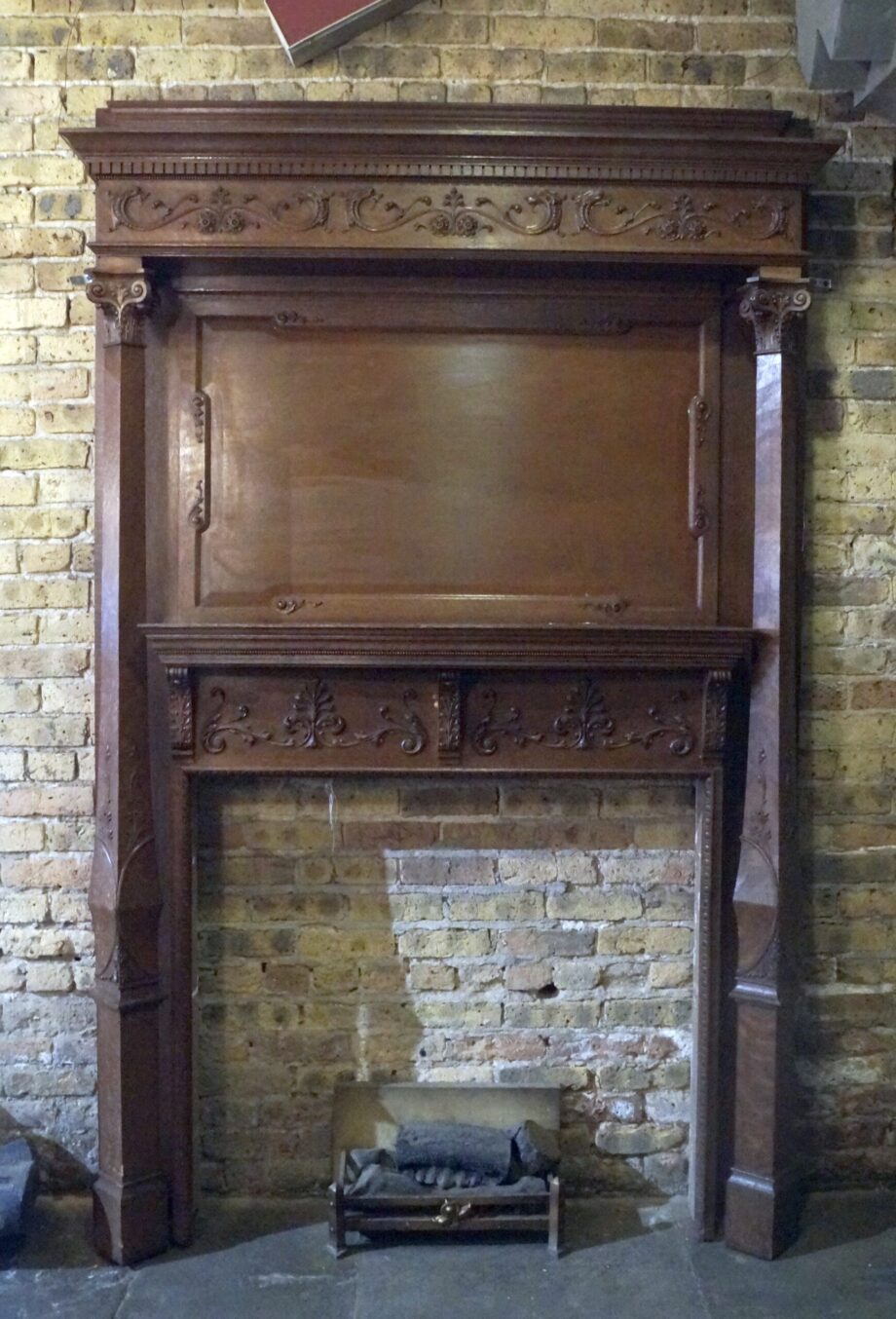 Dark Brown Mantel w Ornate Turned  Columns