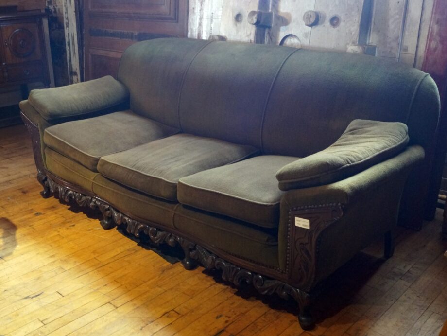 Olive Green Couch w Carved Accents