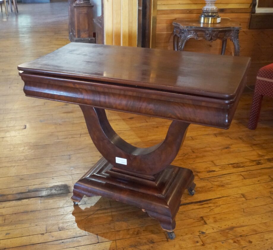 Pedestal Table w Harp Detail and Two Drawers