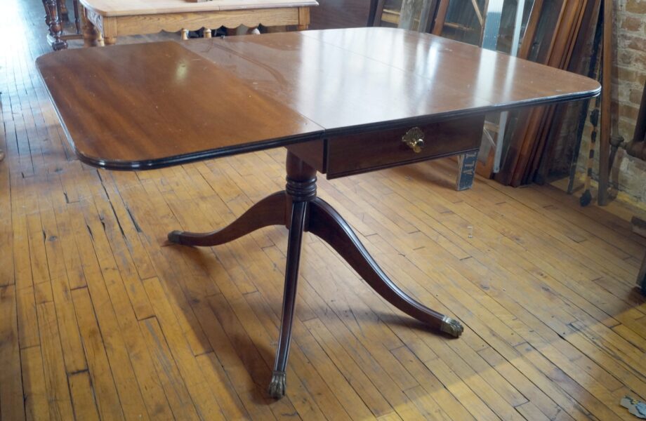 Brass Clawfoot Table w Fold Out Leaves