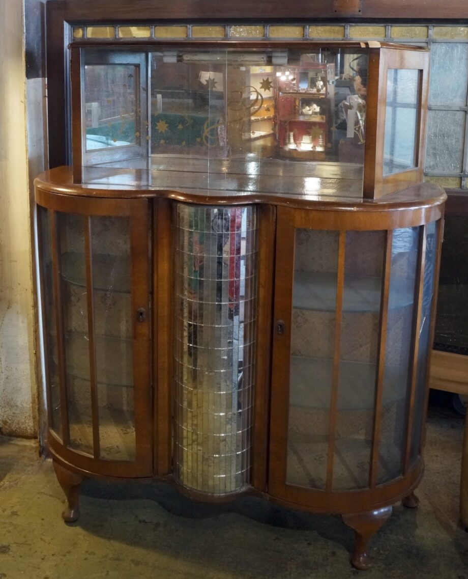 Glass Mini Bar w Mirrored Roll Cabinet