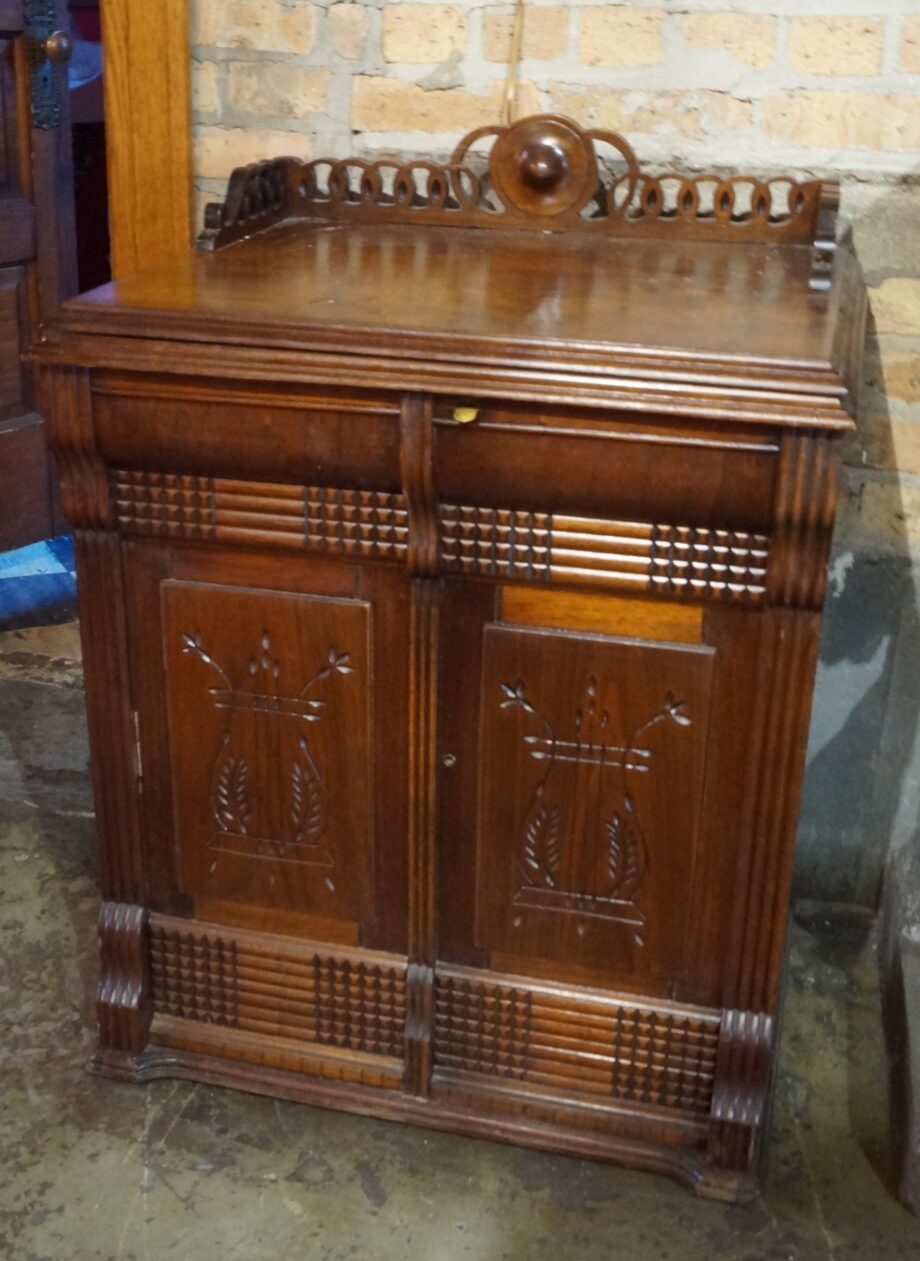 Antique Sewing Machine Cabinet w Carved Detail