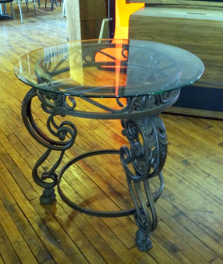 Contemporary Metal Base Side Table w Glass Top