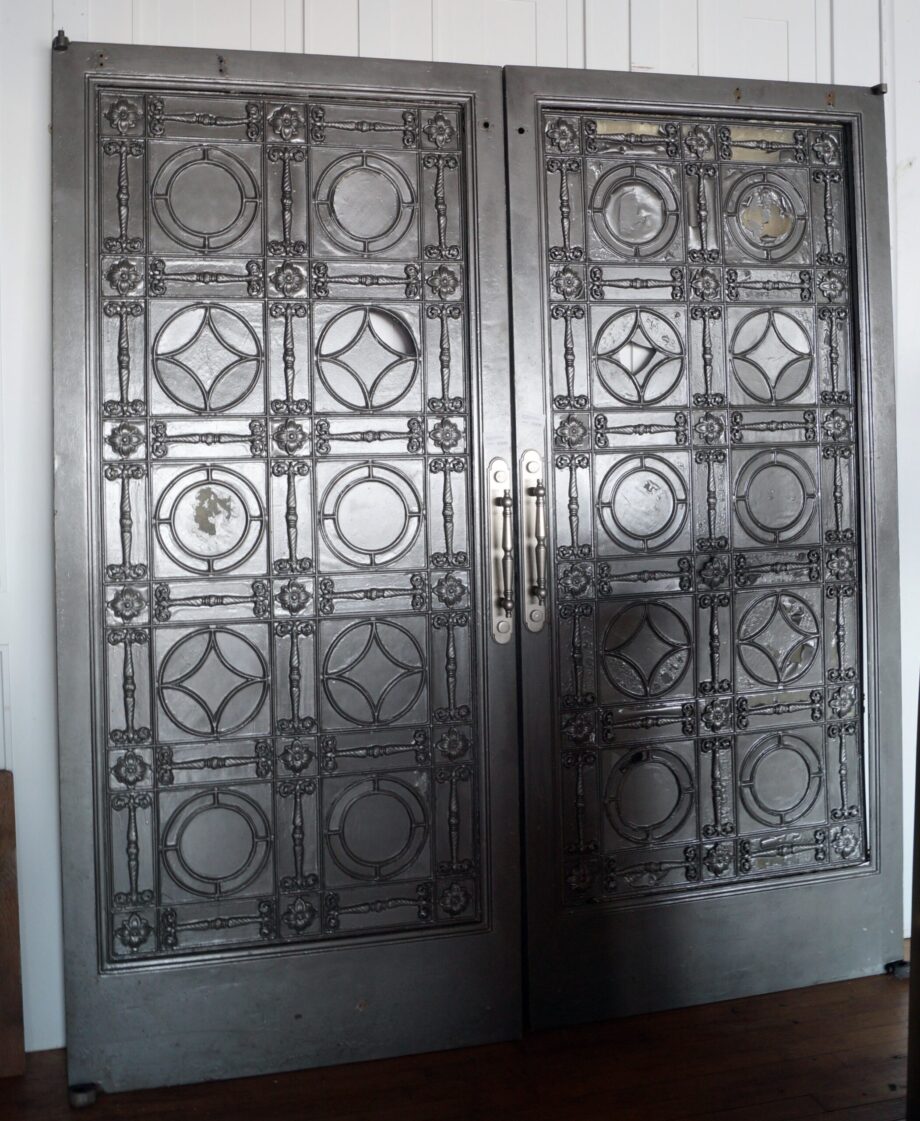 Ornate Metal Elevator Door w Decorative Leaded Glass PAIR