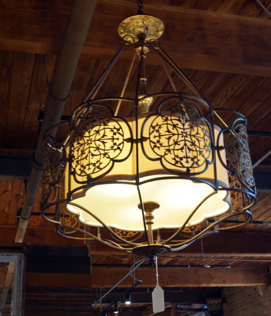 Brass Cage Hanging Light w Middle Shade