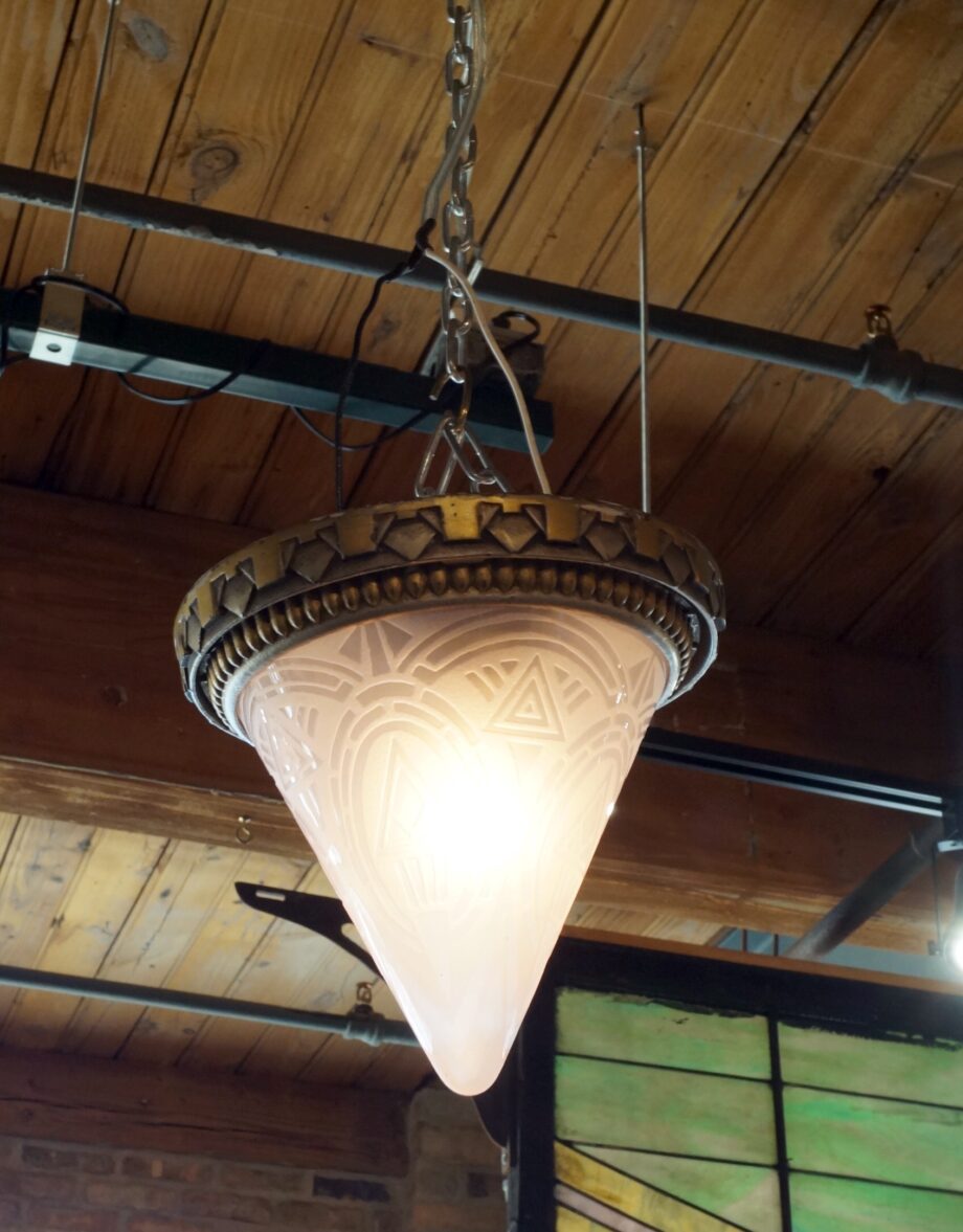 Art Deco Hanging Light w Decorative Conical Shade