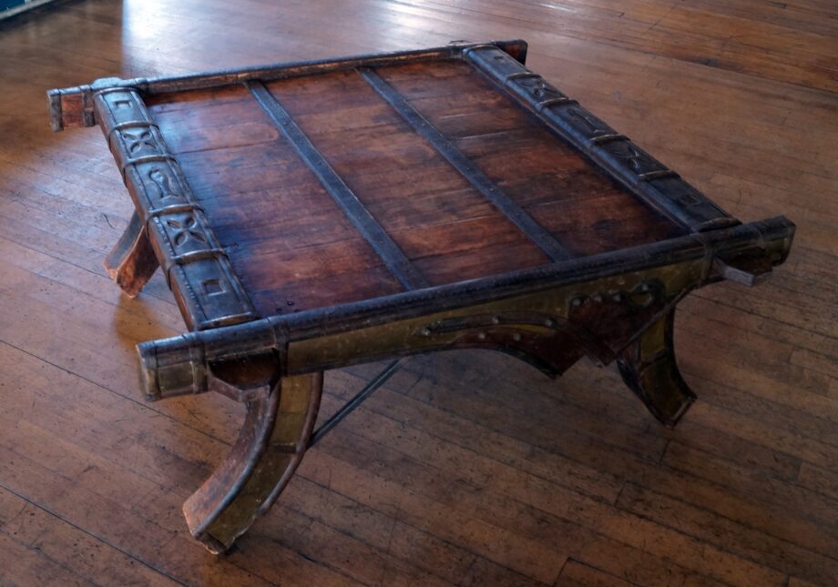 Antique Coffee Table w Metal Trim from India