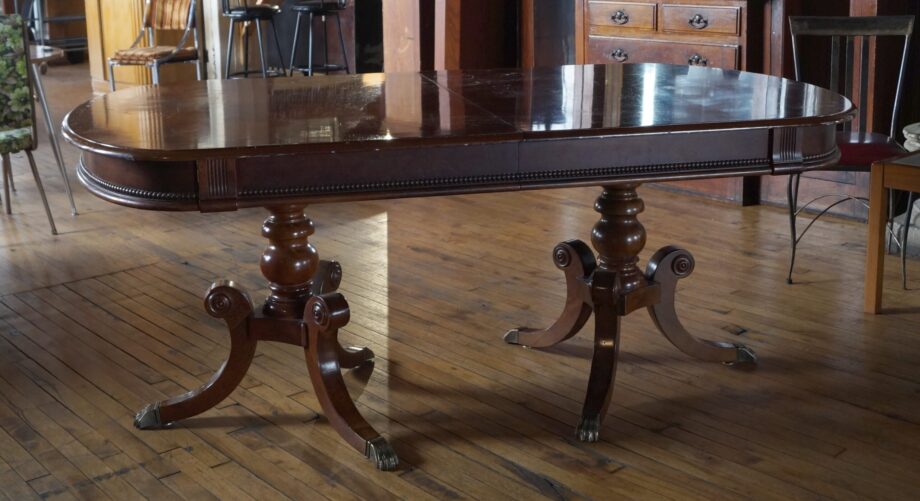 Dinning Table w Brass Claw Feet Base and Two Leaves