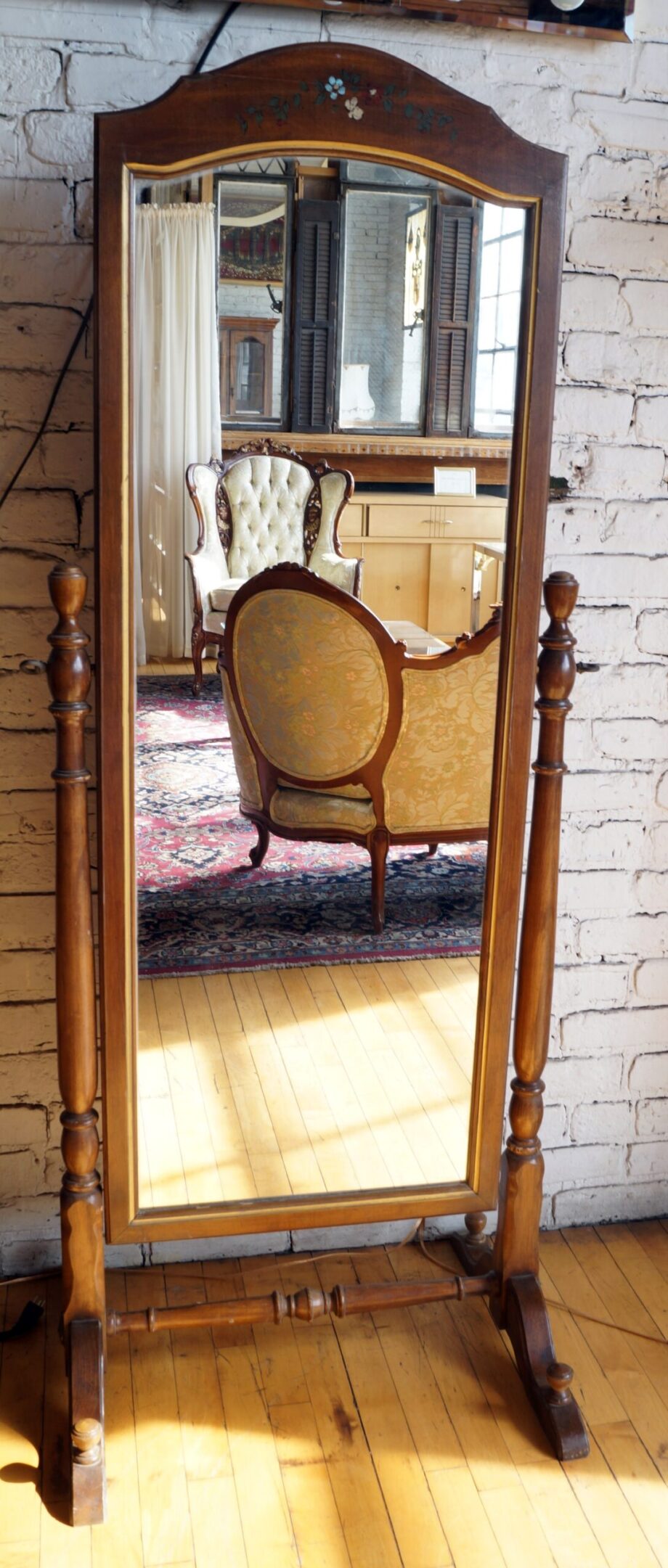 Full Length Floor Mirror w Floral Painting