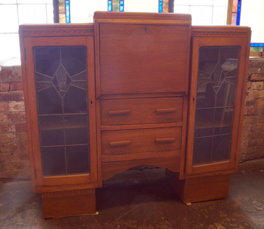 Secretary Desk w Stained Glass Doors