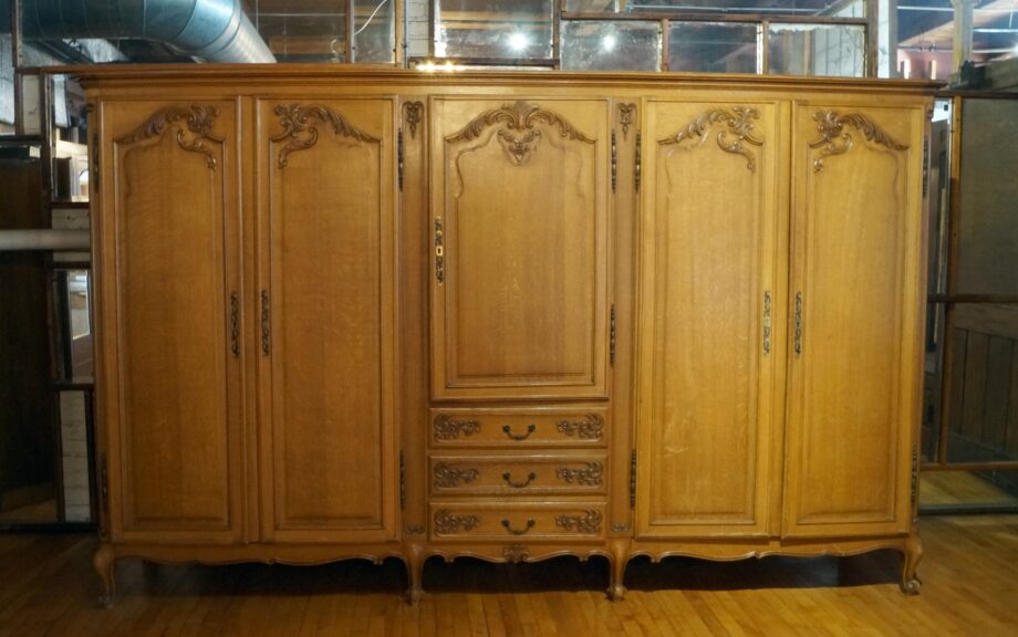 Double Wardrobe w 5 Carved Doors and 3 Drawers