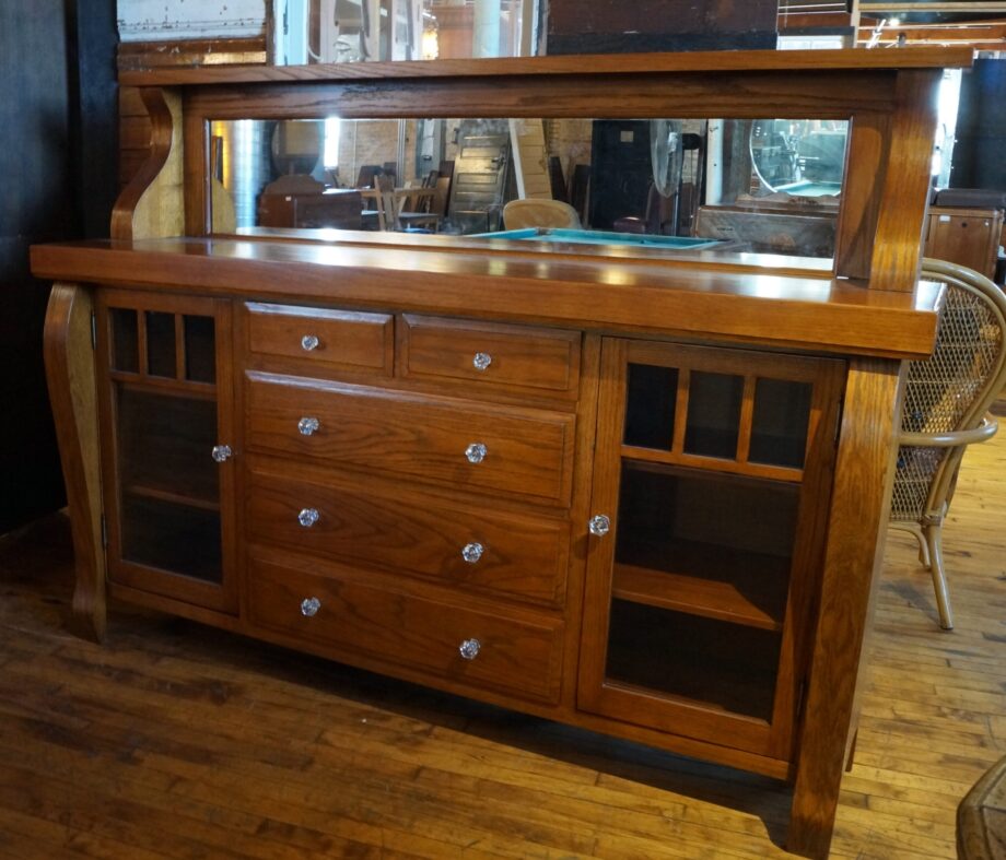 Light Wood 5 Drawer 2 Door Buffet w Mirror