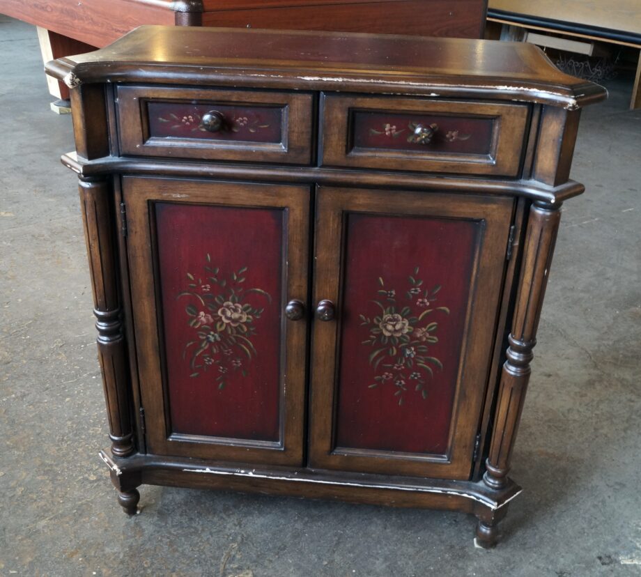 Wooden Cabinet w Painted Flower Doors