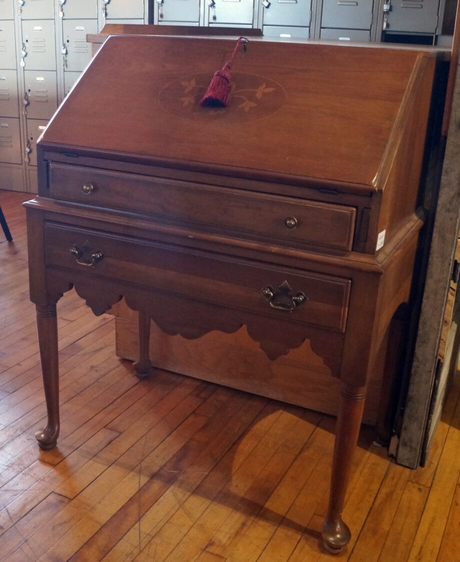 2 Drawer Solid Cherry Secretary w Floral Inlay