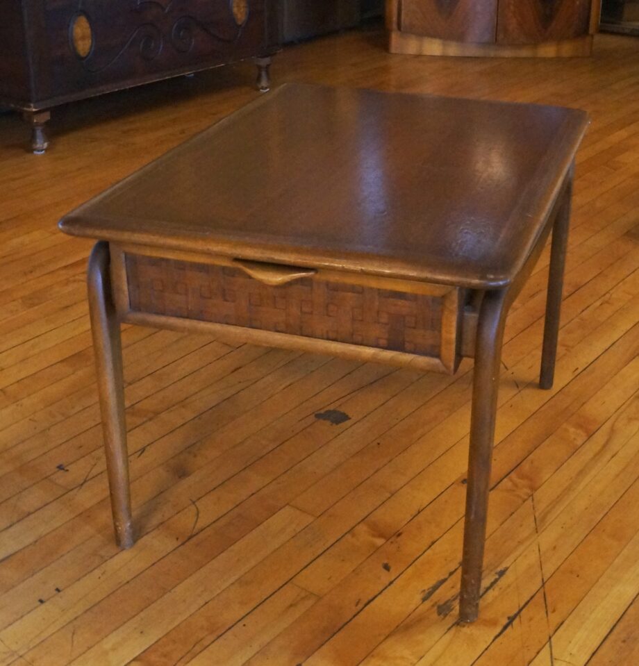 Wood Side Table w Woven Drawer