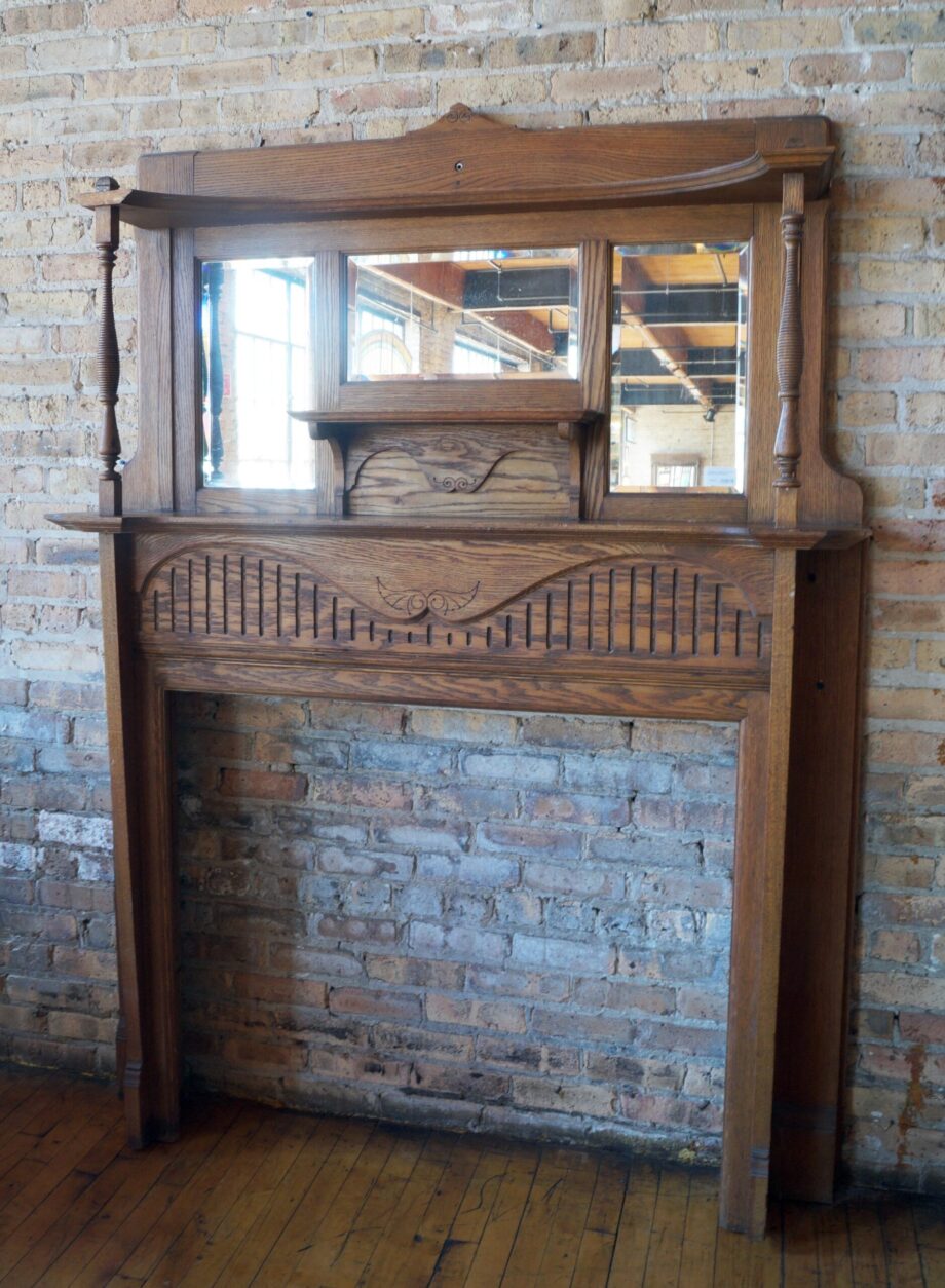 Full Mantel w 3 Mirrors and Carved Spindle Columns