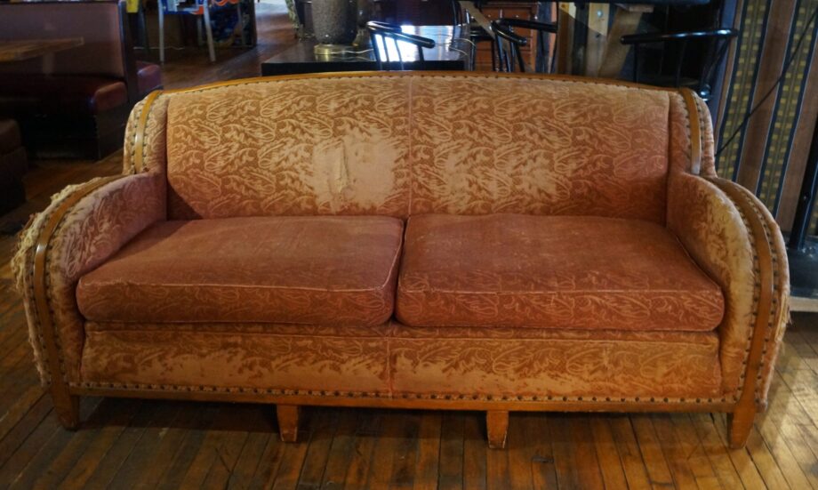 Rounded Armed Red Floral Couch